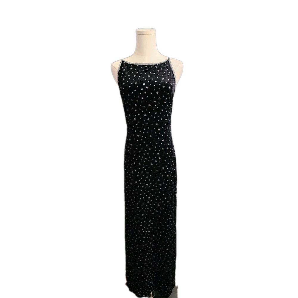 Finesse USA Black Sparkle Stretch velvet long Maxi Formal dress Size Medium Y2K